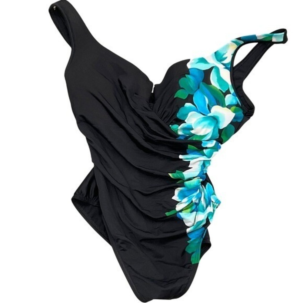 Miraclesuit One Piece Swimsuit Women S Black Floral Ruched Underwire‎ Tropical